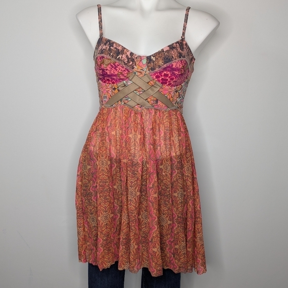 Maaji Pink Orange Sheer Swim Cover Dress XS/S
